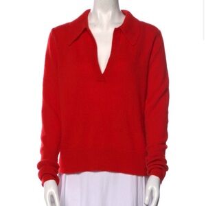 Red Cashmere v neck Collared Sweater
